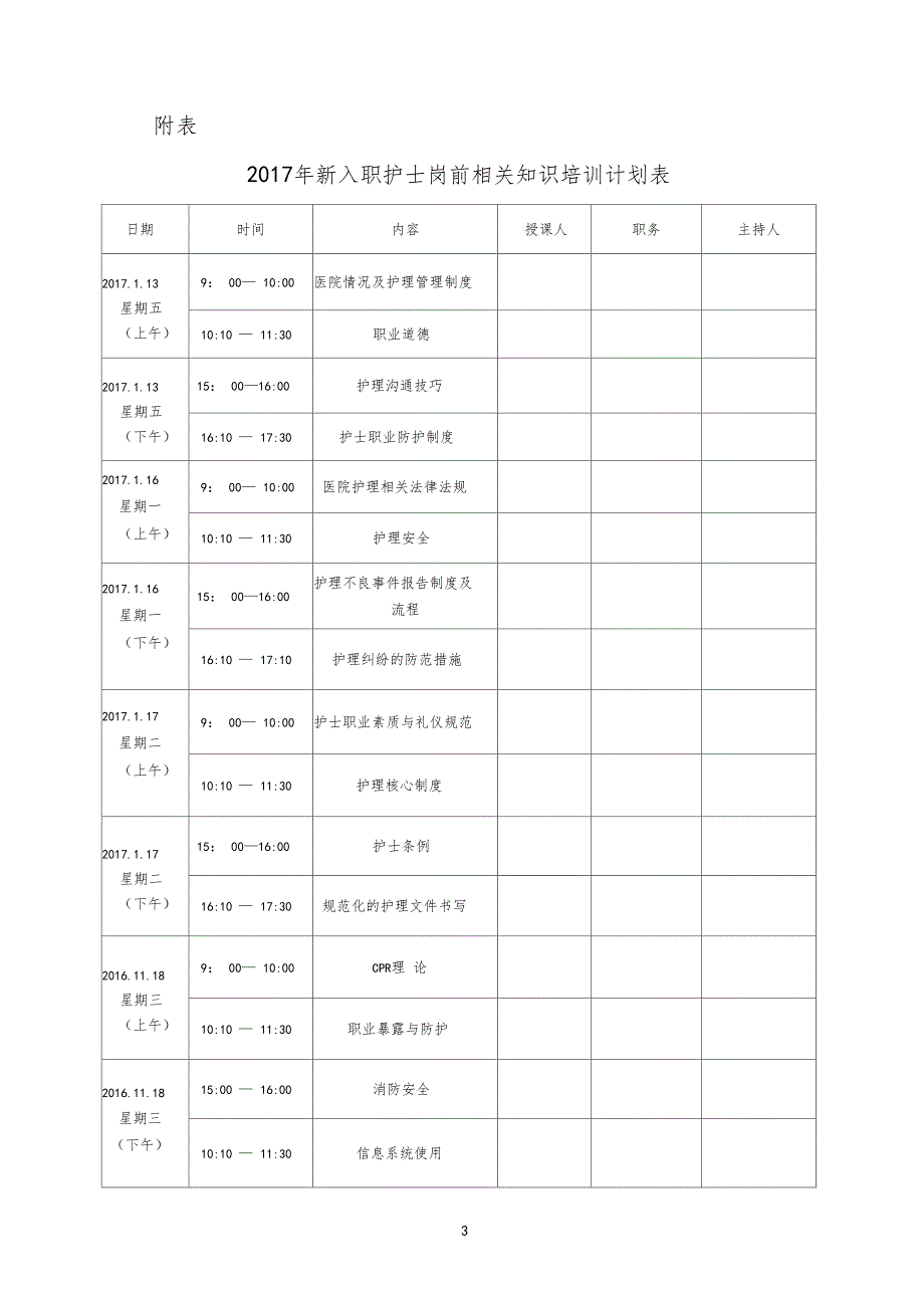 17年新进护士岗前培训计划_第3页