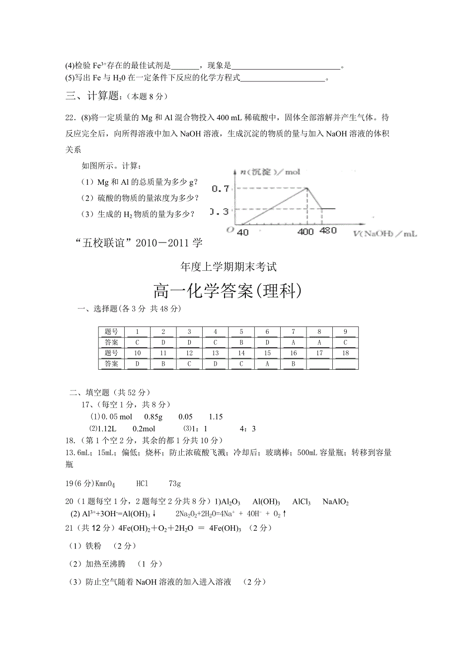 黑龙江“五校联谊”2013届高一化学上学期期末考试试卷 理_第4页