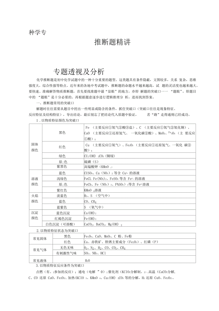 初中化学专题讲座推断题突破_第1页