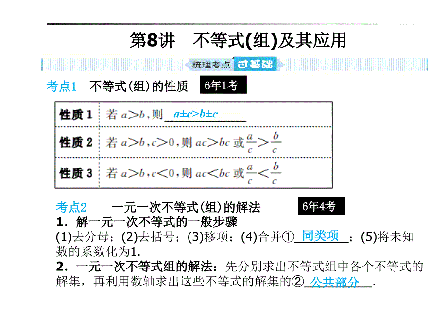 山东省德州市2019年中考数学一轮复习 第二章 方程与不等式 第8讲 不等式（组）及其应用课件_第1页