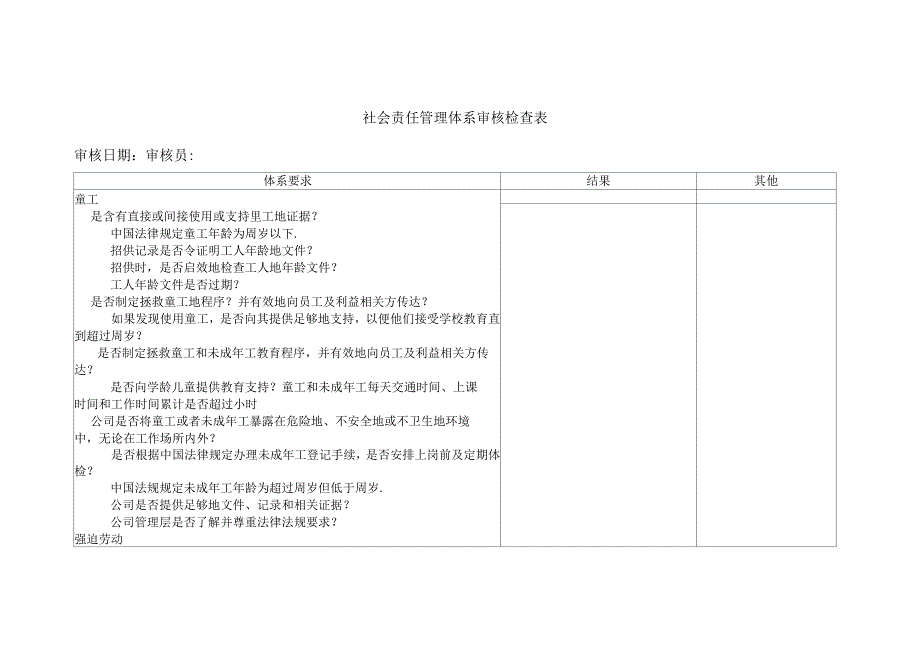 社会责任管理体系内审检查表_第1页