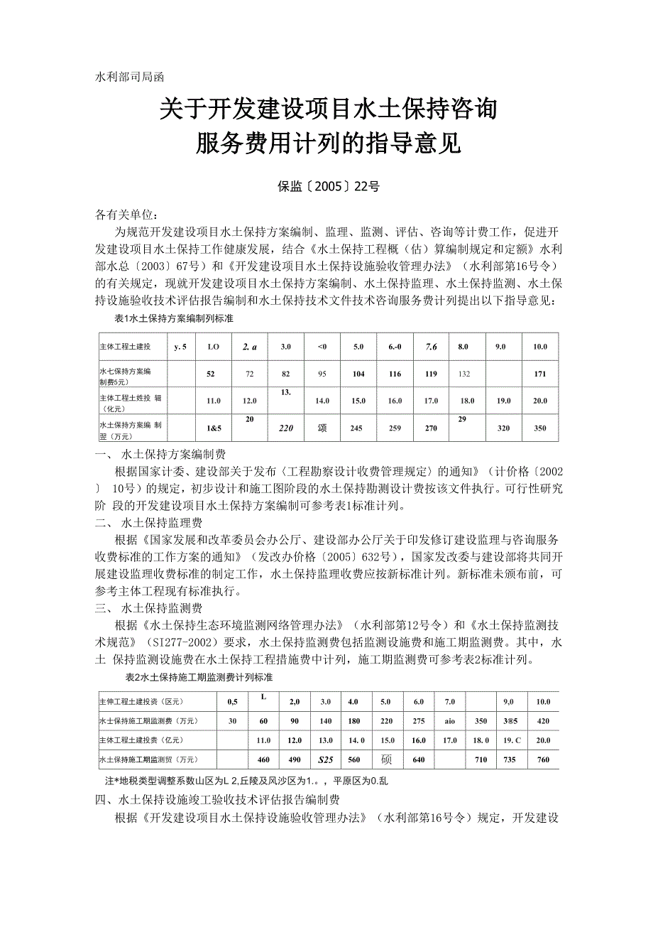 水土保持咨询服务费用计列的指导意见_第1页