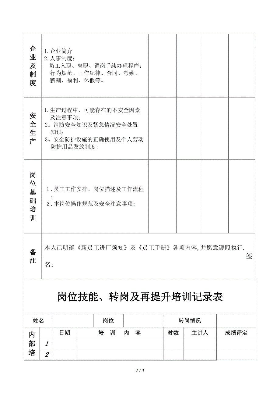 员工培训记录表(新)_第2页