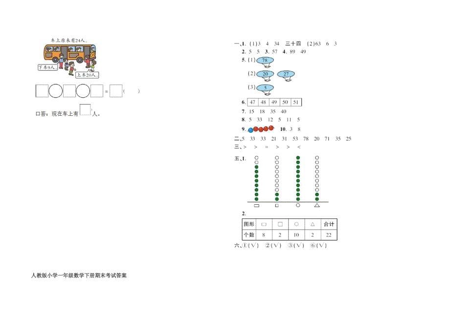 2020年新人教版小学一年级数学下册期末试卷(附参考答案)_第5页