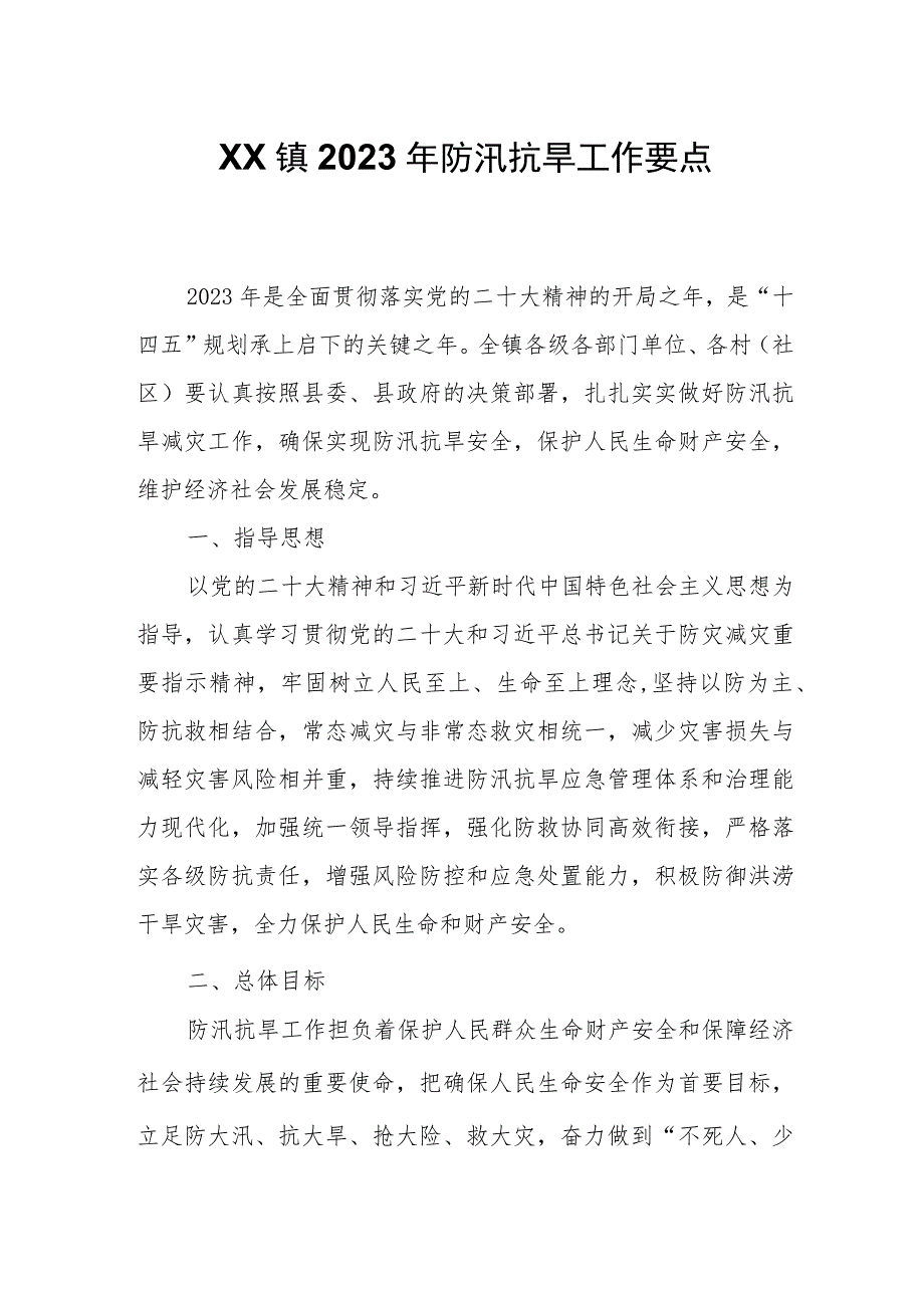 XX镇2023年防汛抗旱工作要点_第1页