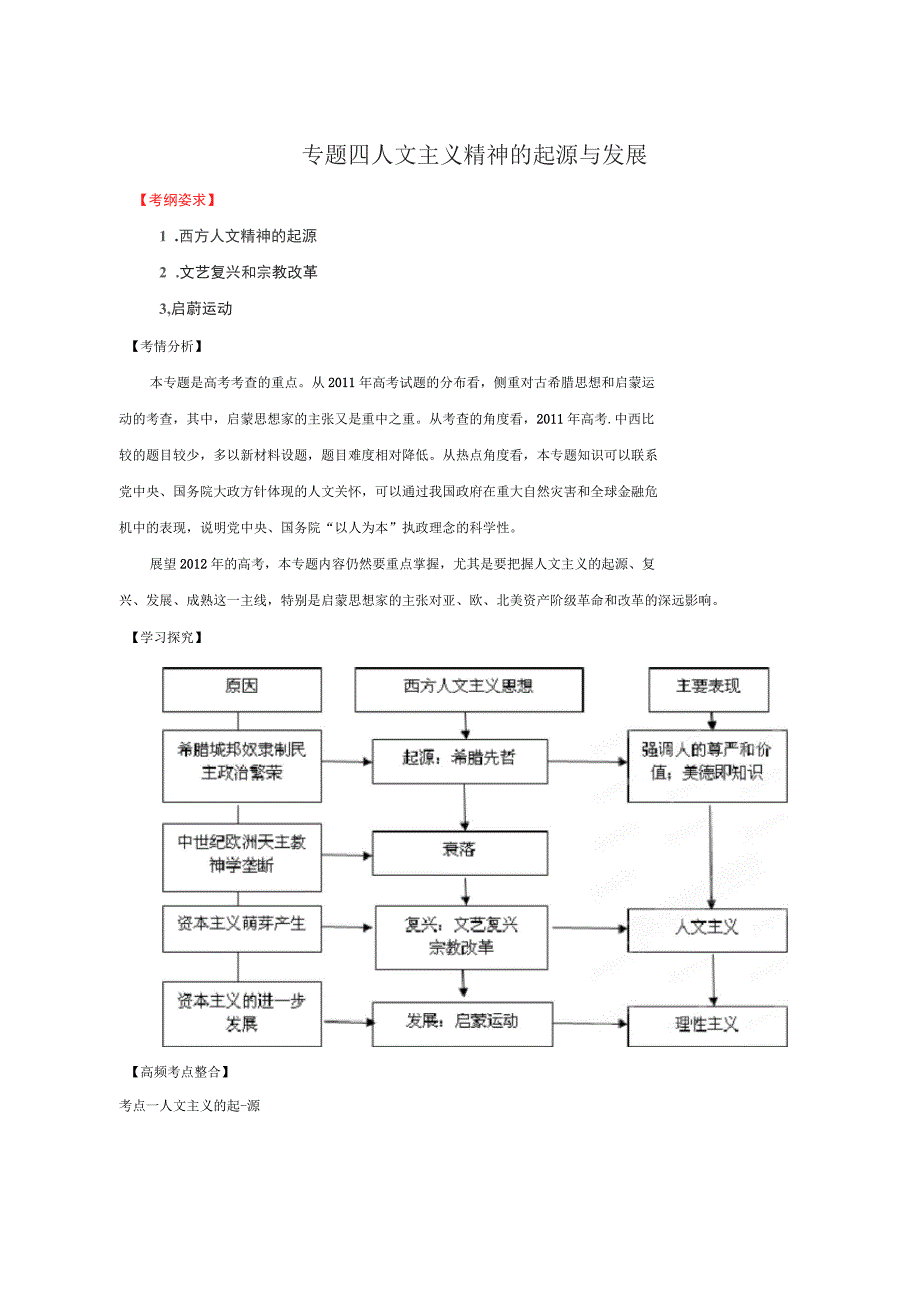 高考历史二轮复习精讲精练古代史专题04人文主义精神的起源与发展(教师版)_第1页
