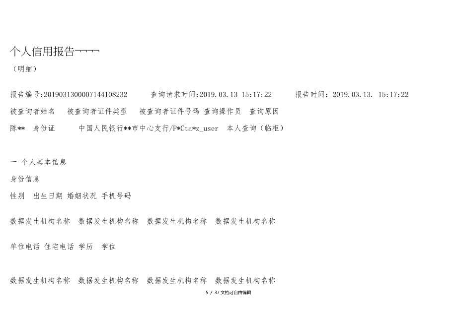 个人征信报告模板征信报告模板(2019带水印)_第5页