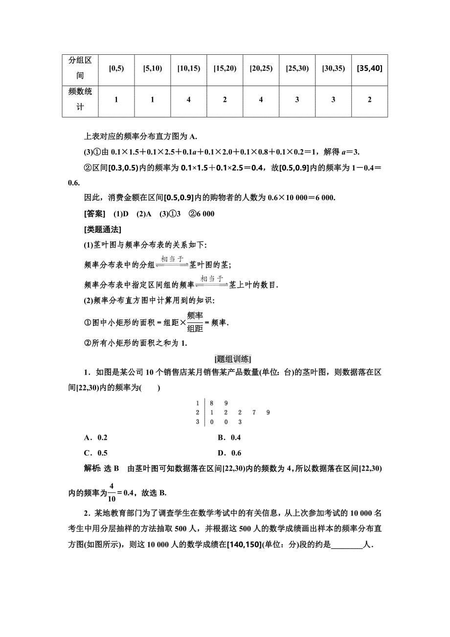 高中数学北师大版必修3教学案：复习课一　统　计 Word版含解析_第5页