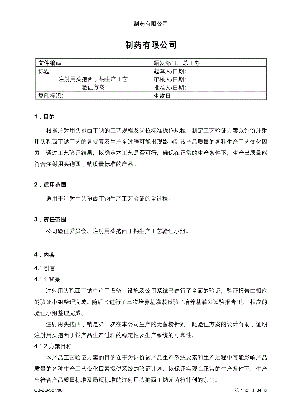 工艺验证方案(范例)_第1页