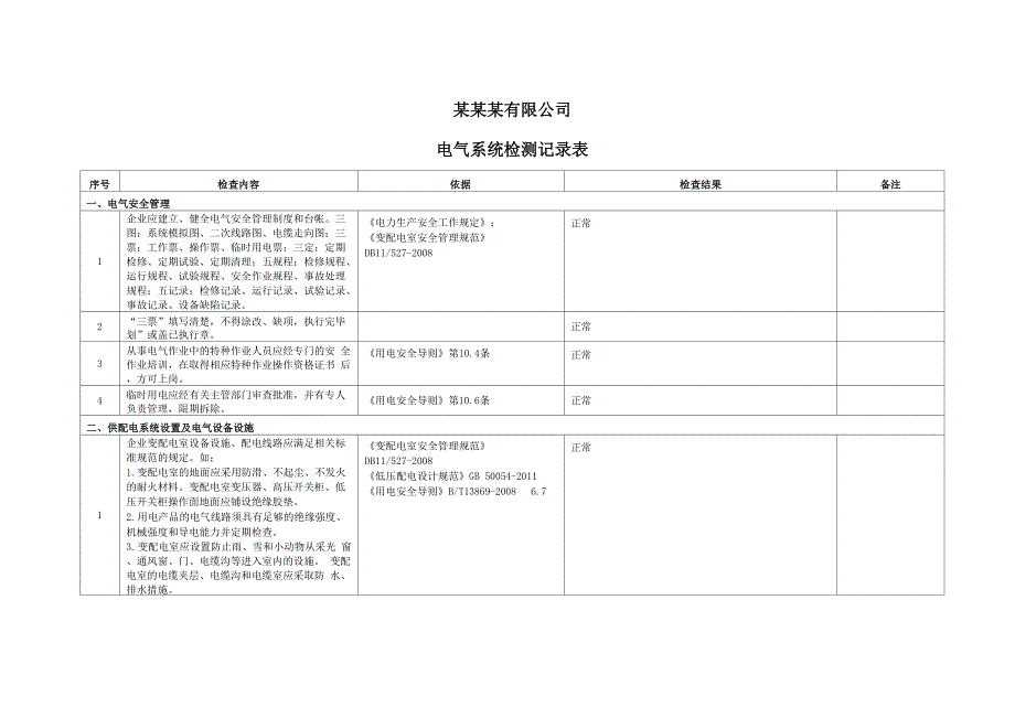 电气系统检查记录表_第1页