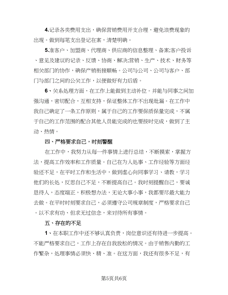 销售内勤行业工作总结例文（二篇）.doc_第5页