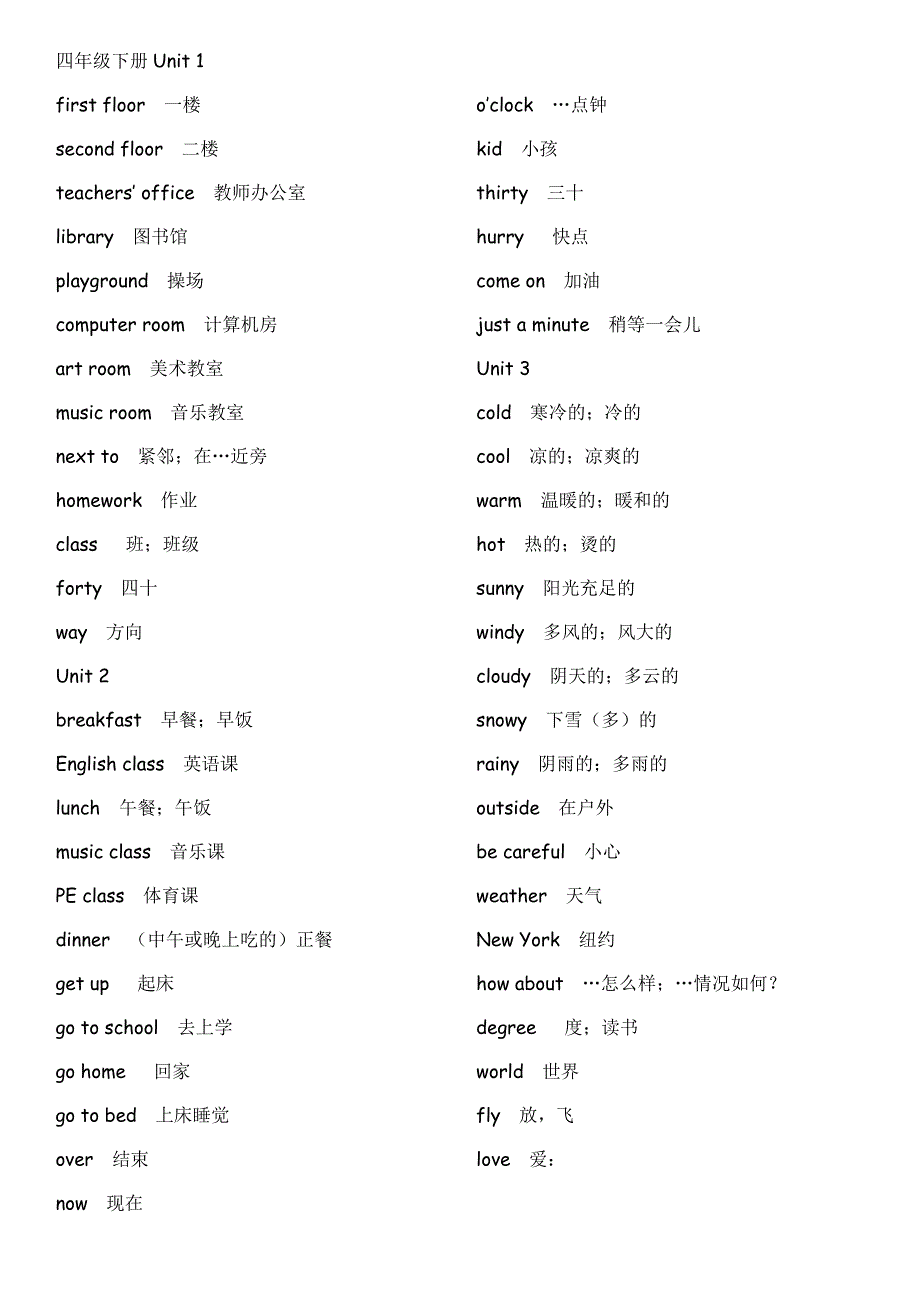 新版PEP四年级下册英语单词_第1页