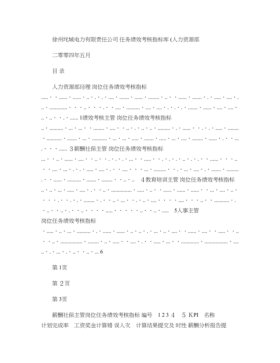 人力资源部岗位任务绩效考核指标库.._第1页