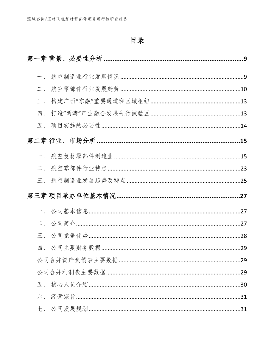 玉林飞机复材零部件项目可行性研究报告_第1页