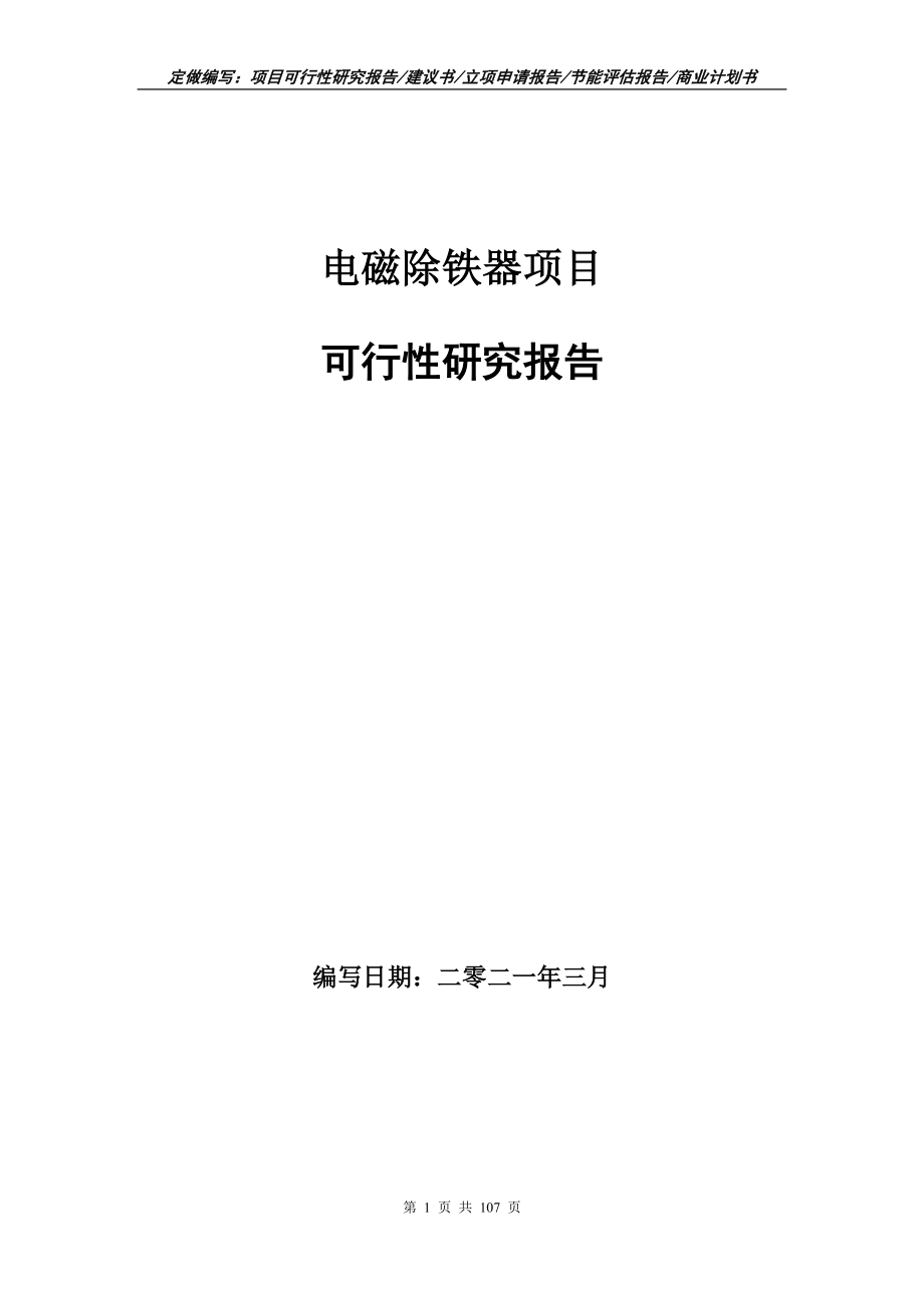 电磁除铁器项目可行性研究报告立项申请_第1页