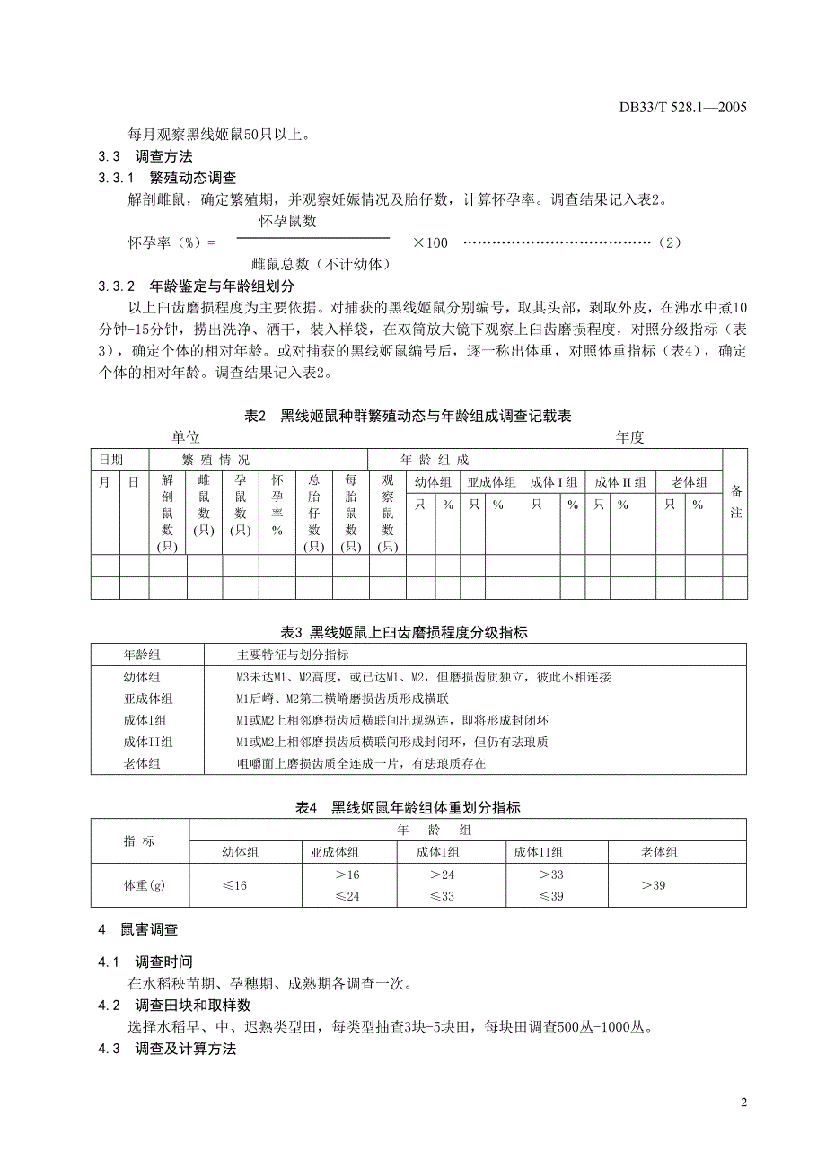 DB33 T 528.1-2005 农田鼠害测报防治 第1部分 农田黑线姬鼠测报调查规范_第4页