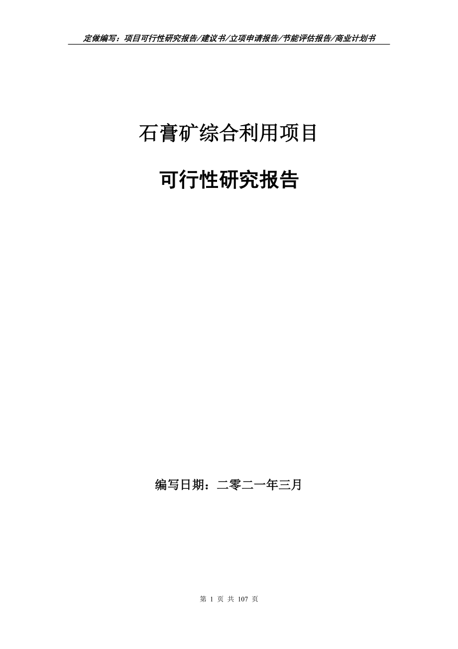 石膏矿综合利用项目可行性研究报告立项申请_第1页