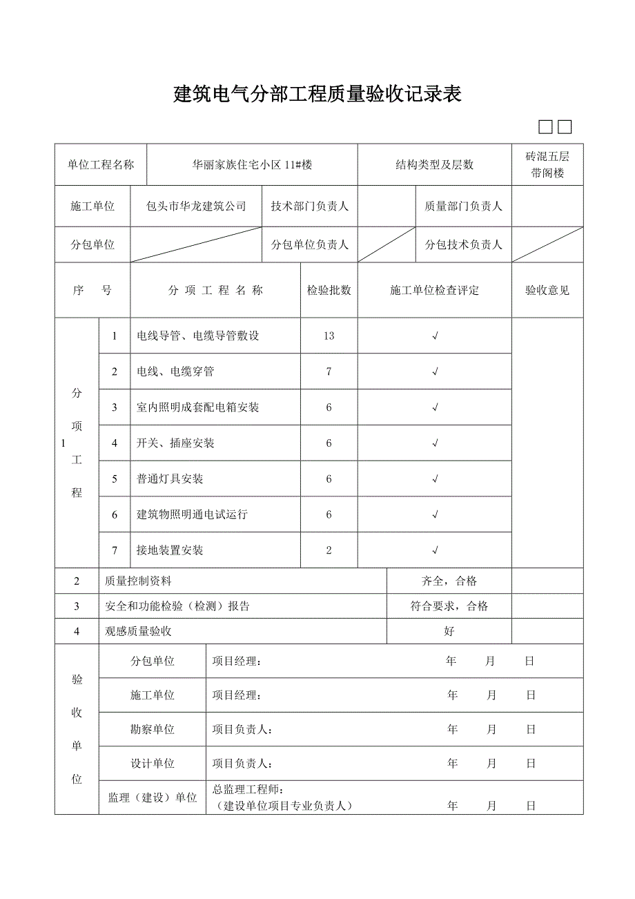 建筑电气分部工程质量验收记录表 （精选可编辑）.docx_第1页