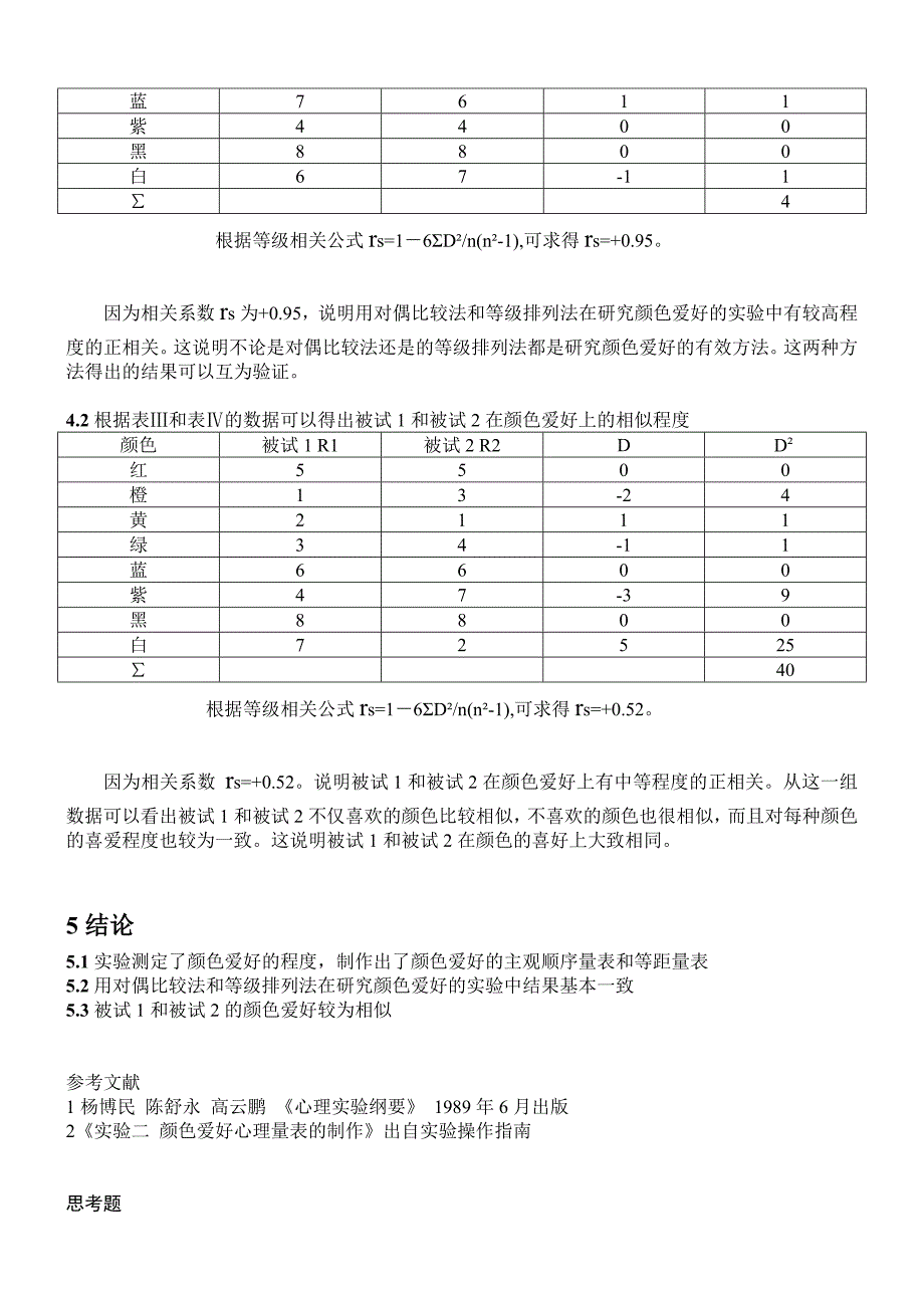 等级排列法和对偶比较法制作颜色爱好顺序量表和等距量表.doc_第4页