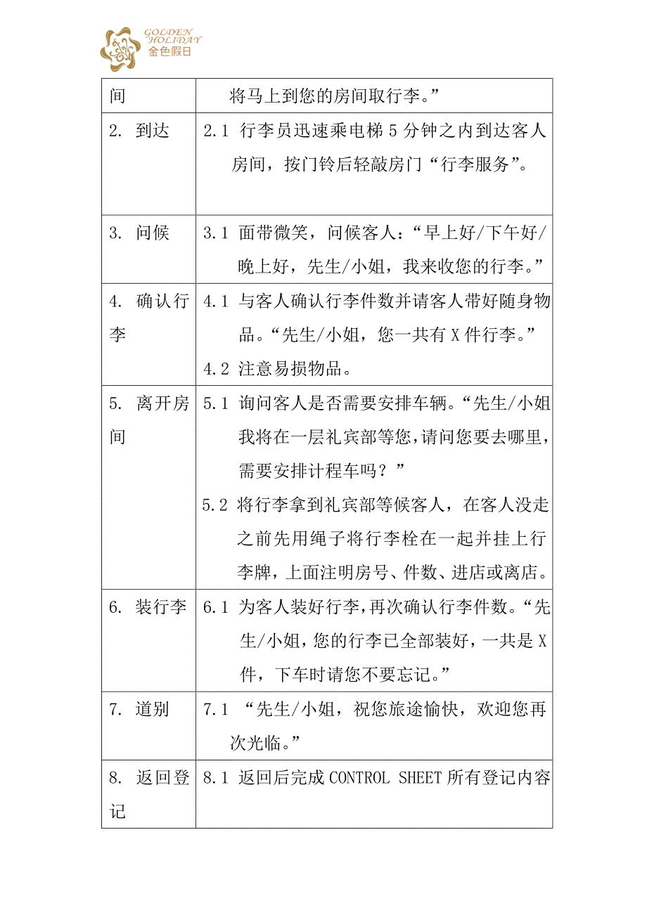 金色假日酒店礼宾部工作流程_第4页