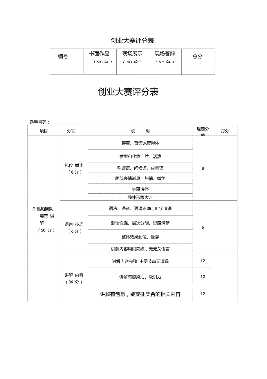 创业大赛评分表_第1页