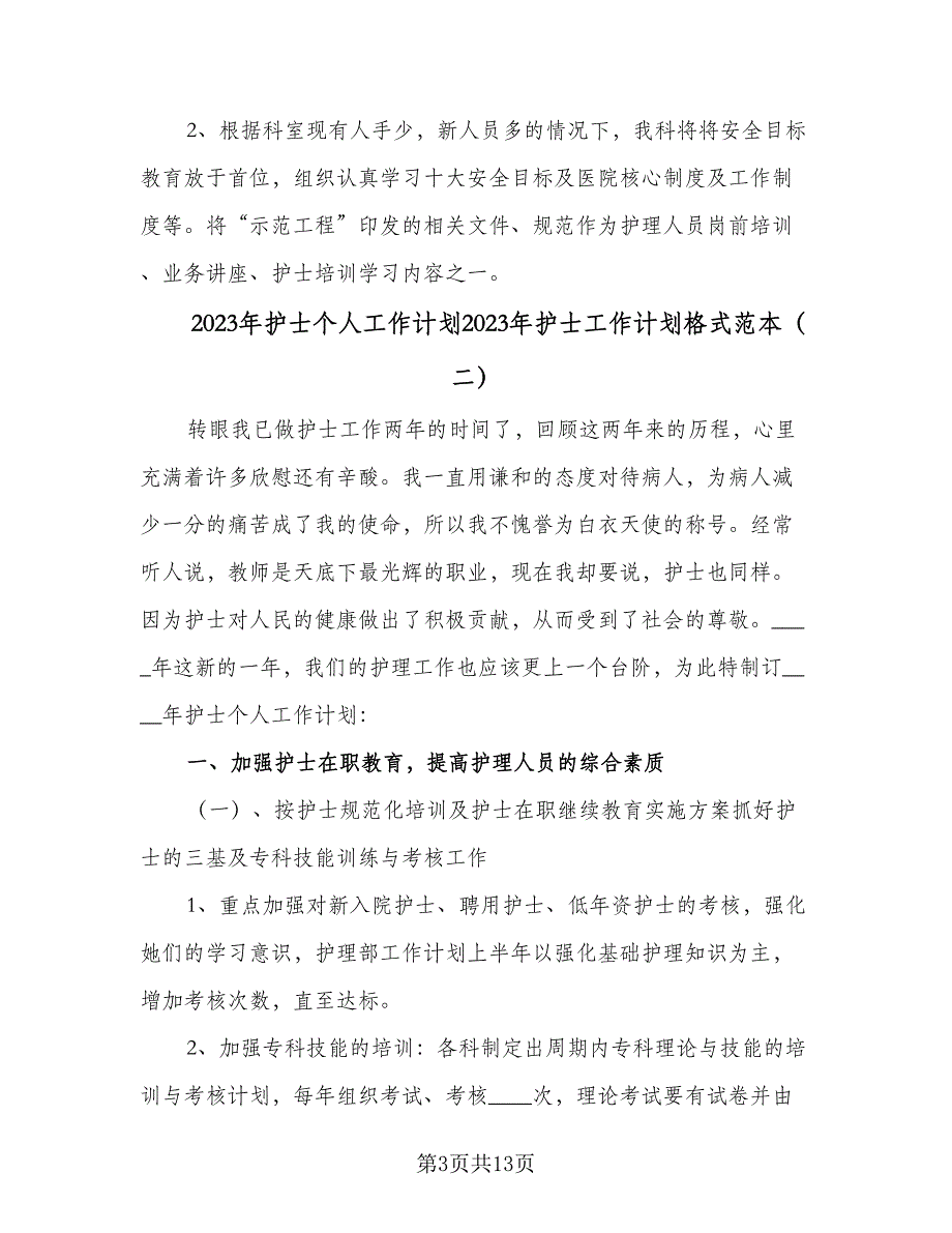 2023年护士个人工作计划2023年护士工作计划格式范本（3篇）.doc_第3页