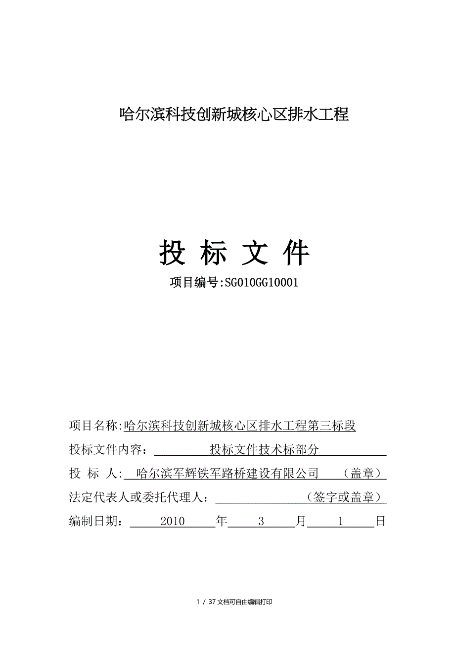 哈尔滨科技创新城核心区排水工程投标文件_第1页