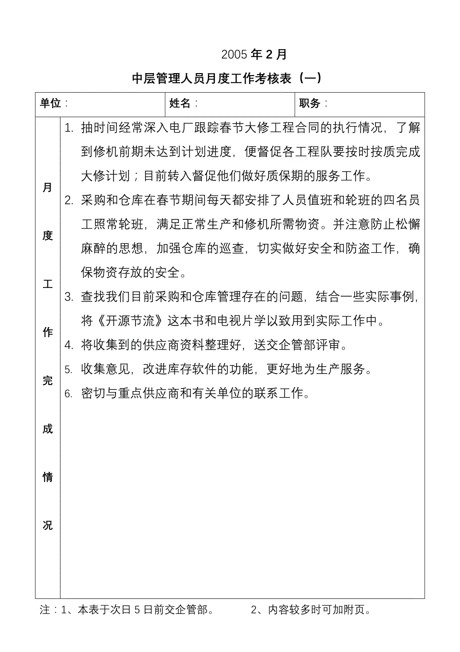 中层管理人员月度工作考核表_第1页