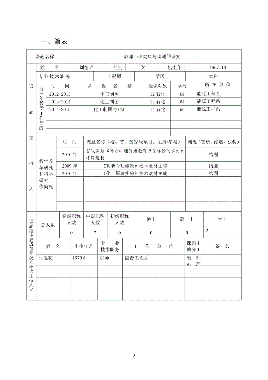 东营科技职业学院校级课题教师心理健康与调适的研究立项申报书_第3页