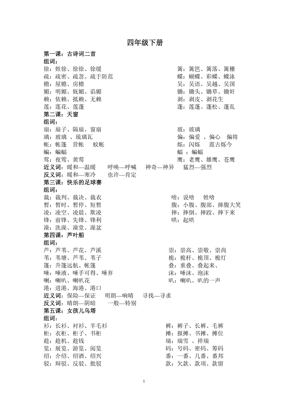 四年级下册语文字词总结.doc_第1页