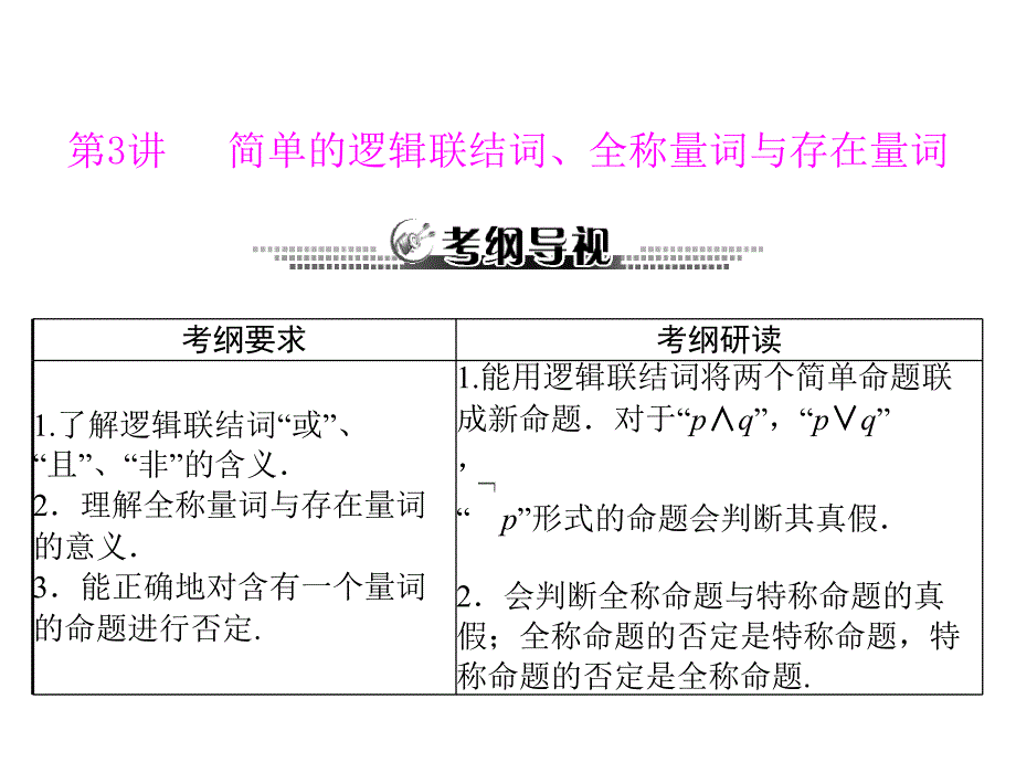 第一章 第3讲 简单的逻辑联结词、全称量词与存在量词_第1页