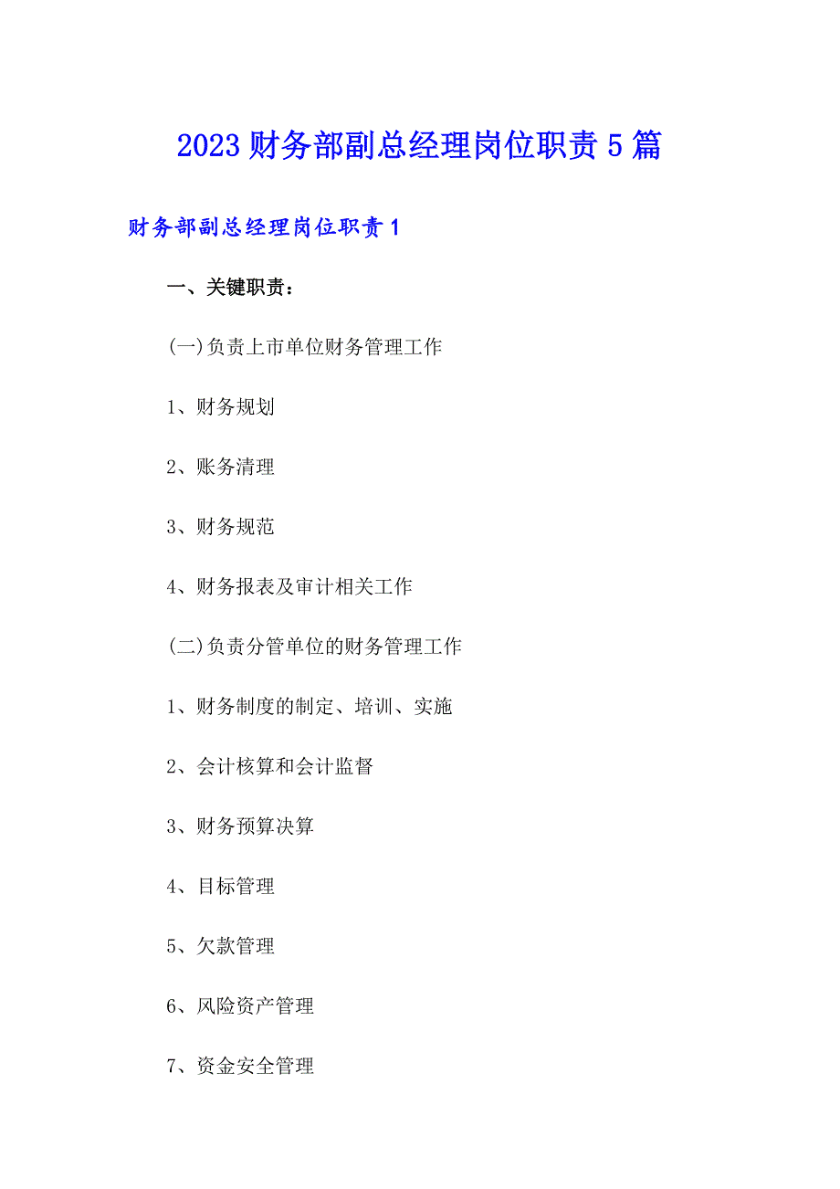 2023财务部副总经理岗位职责5篇_第1页