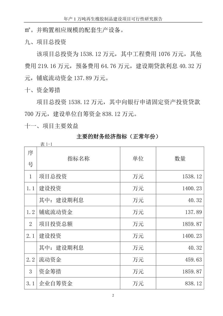 年产1万吨再生橡胶制品建设项目可行性研究报告（原创）_第2页