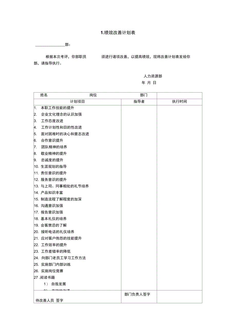 绩效改善计划表_第1页