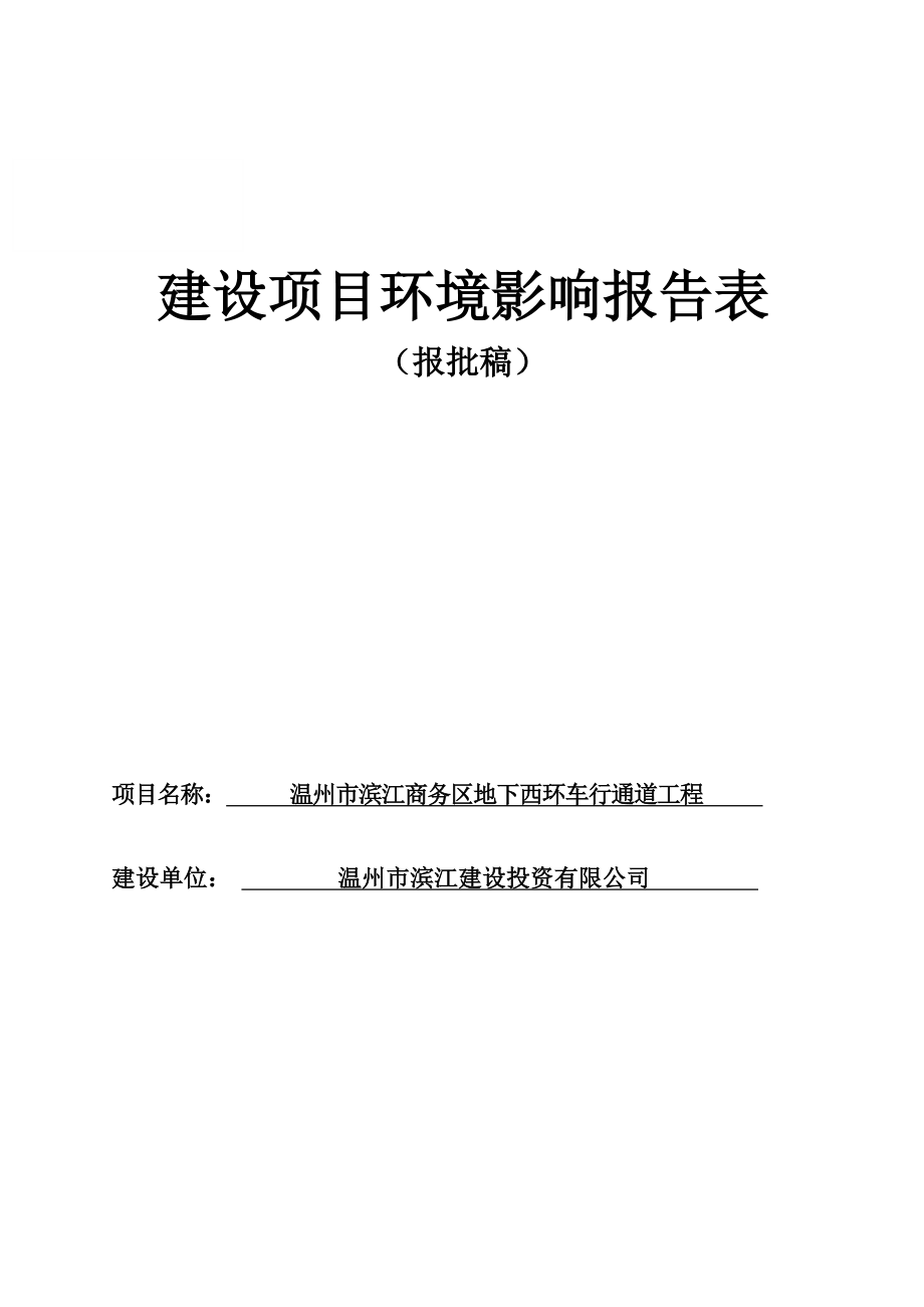 温州市滨江商务区地下西环车行通道工程环境影响报告表.docx_第1页