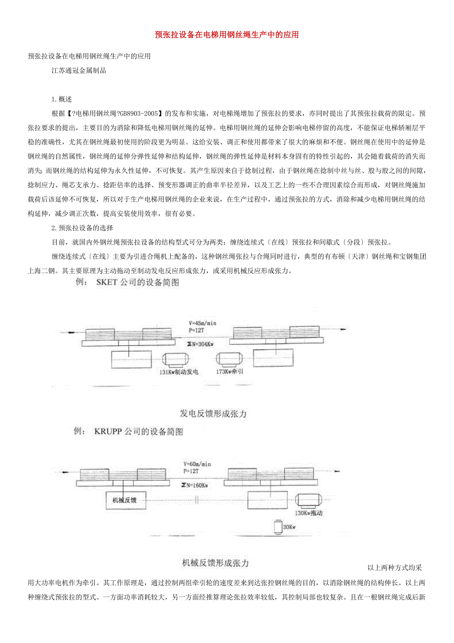 预张拉设备在电梯用钢丝绳生产中的应用_第1页