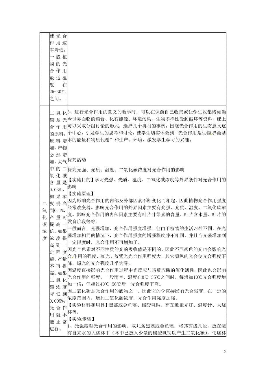 陕西省山阳县色河中学高考生物专题复习之光合作用教案_第5页