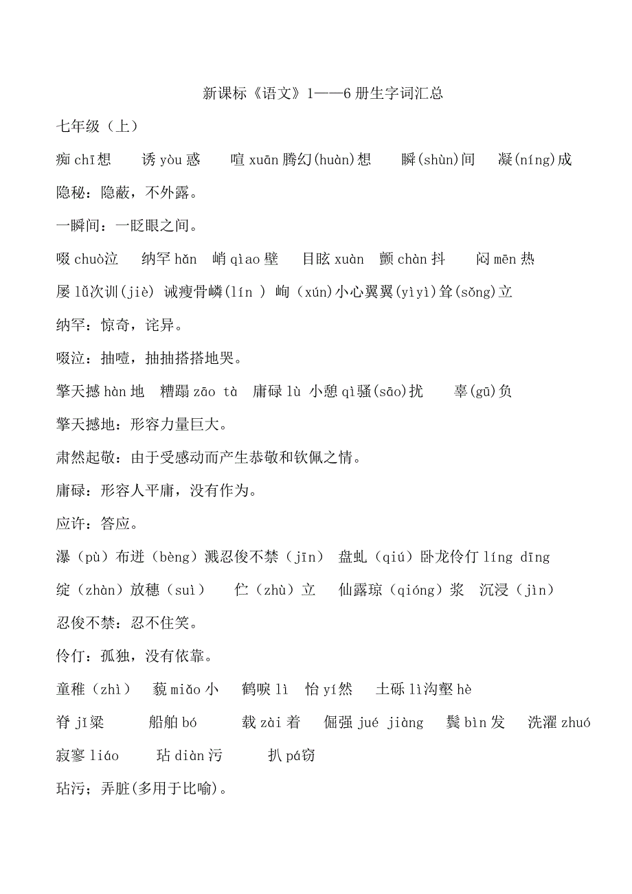 新课标人教版初中三年语文重点语汇总_第1页