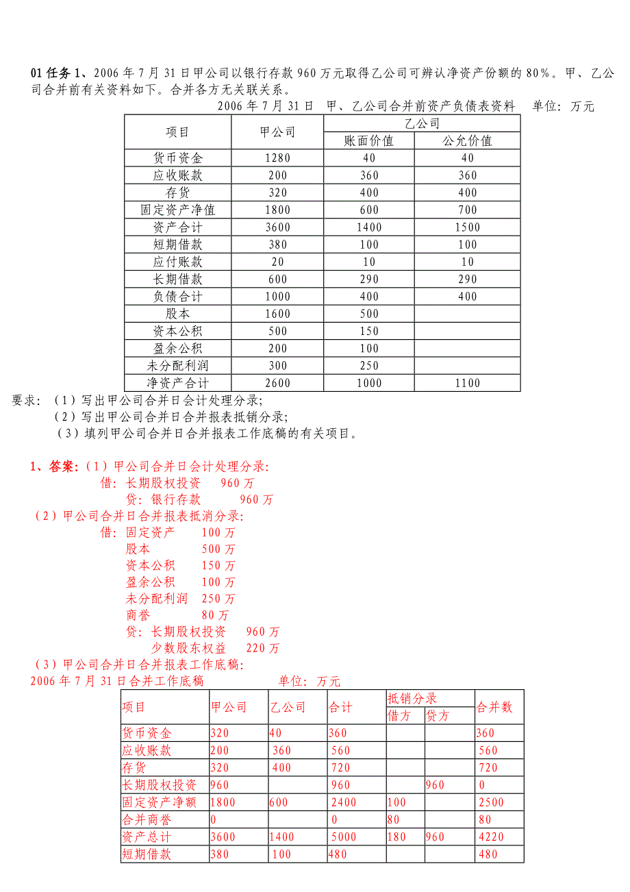 电大高级财务会计形成性测验任务答案14全_第1页