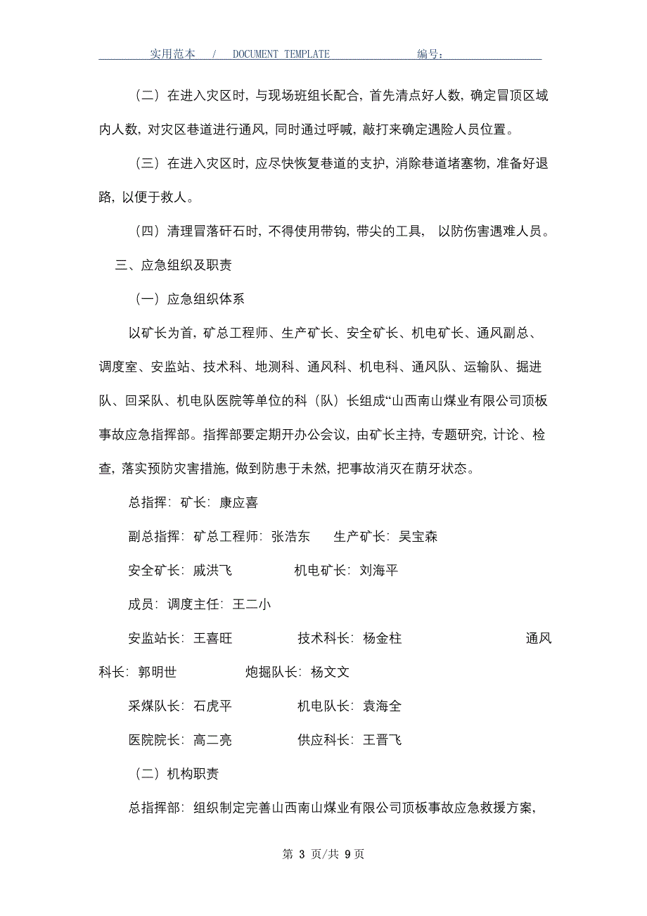 顶板事故专项应急预案_第3页