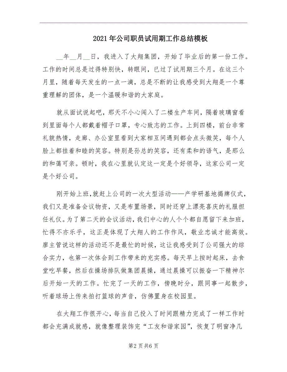 公司职员试用期工作总结模板_第2页