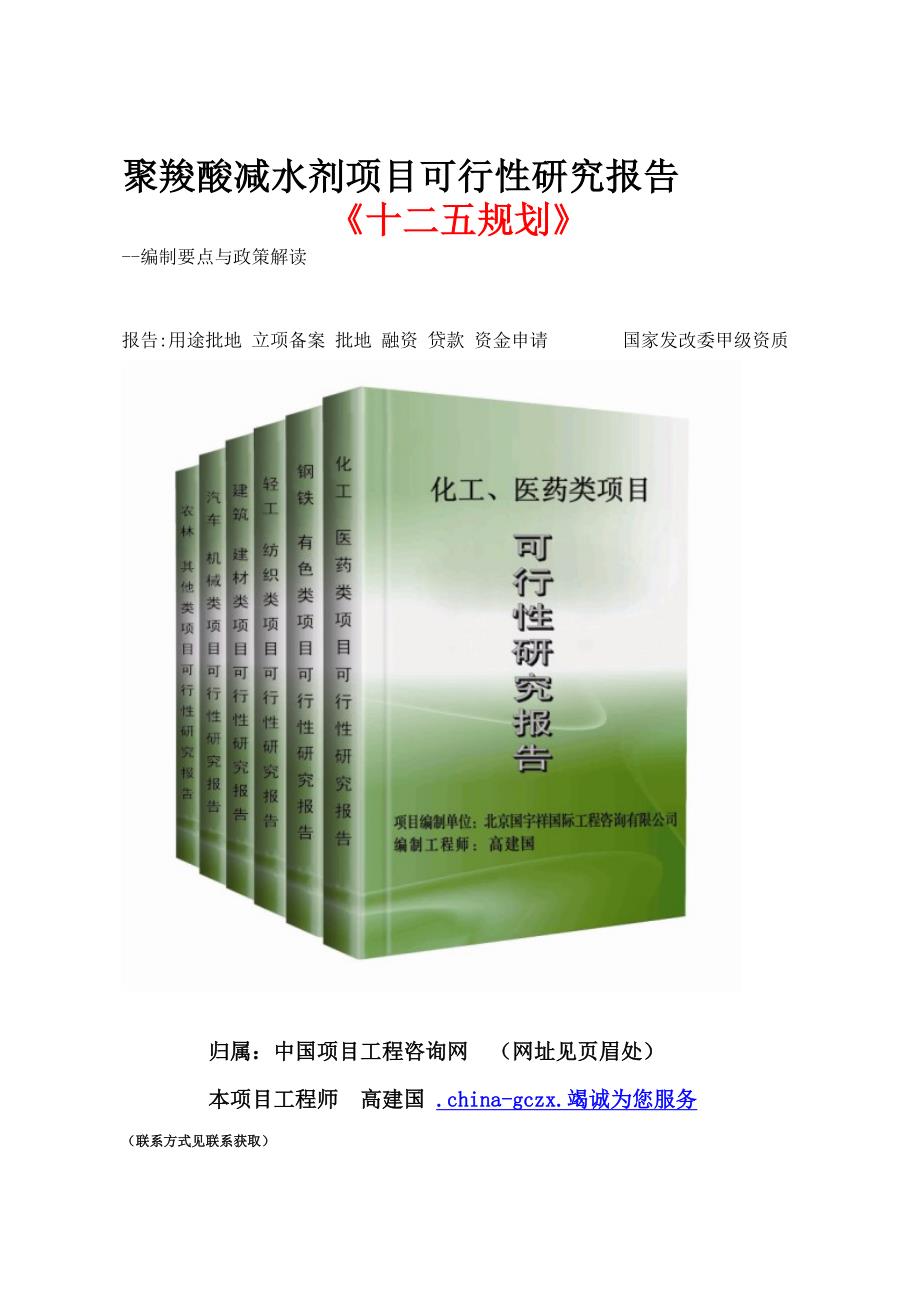 聚羧酸减水剂项目可行性研究报告立项范文格式_第1页