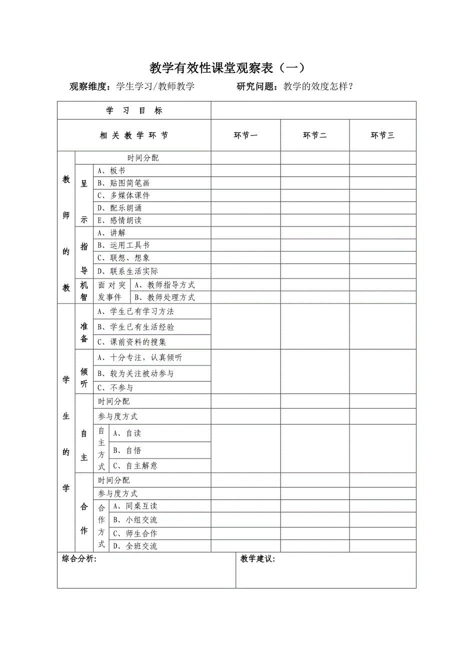 小学语文学科课堂观察量表_第3页