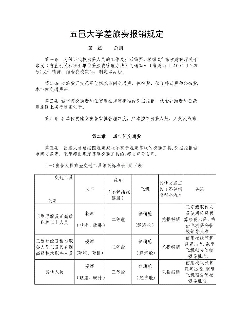 五邑大学差旅费报销规定_第1页