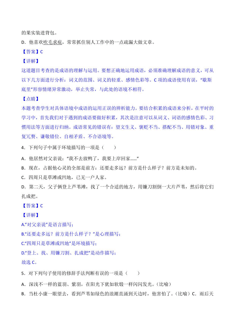 2022-2023学年九年级语文上学期课后练第17课孤独之旅(解析版)_第2页