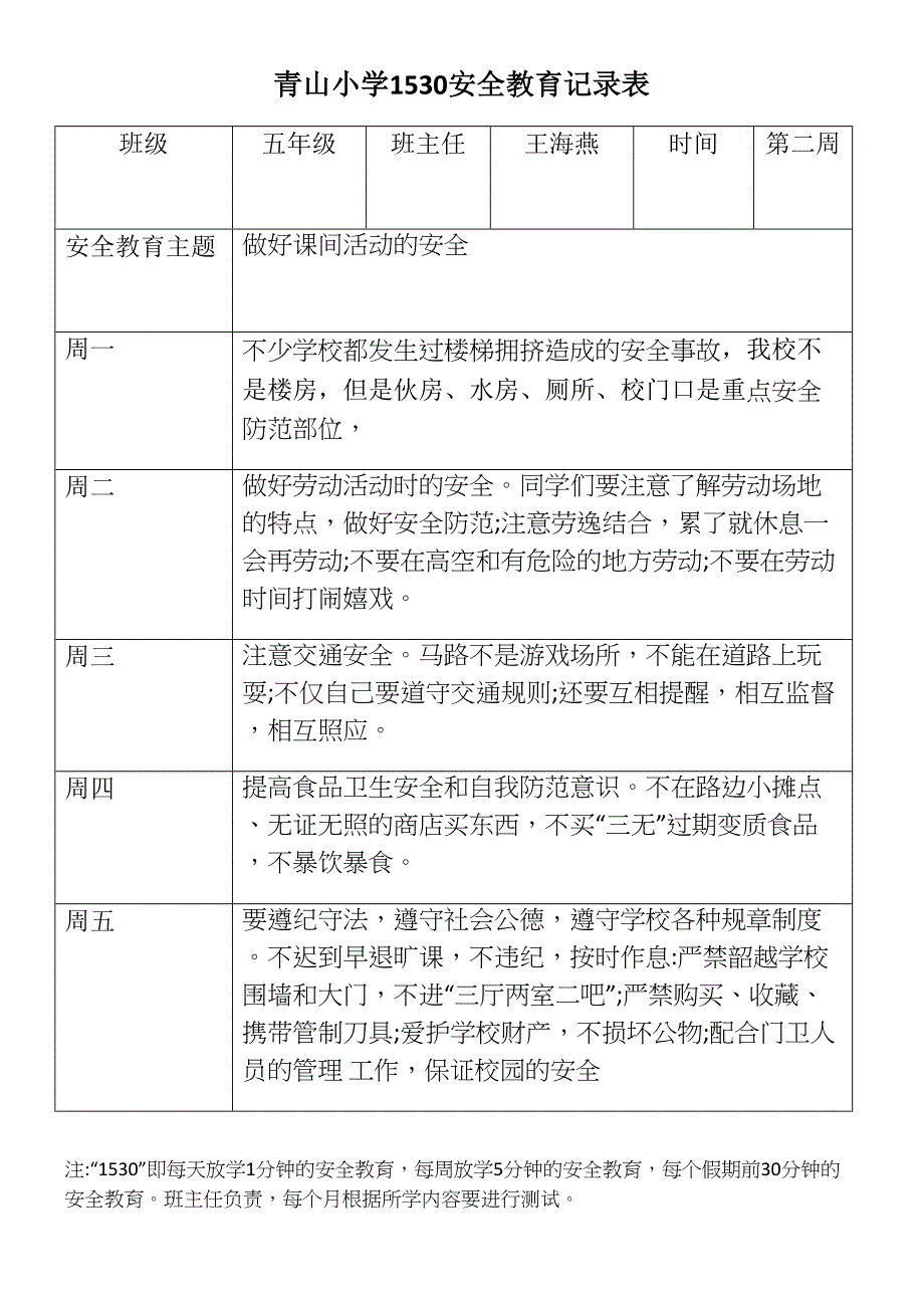 青山小学1530安全教育记录表_第2页