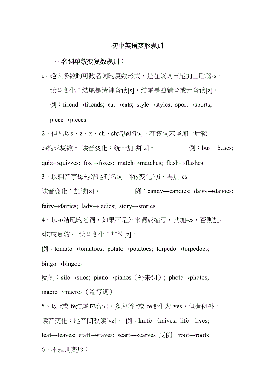 初中英语变形统一规则_第1页