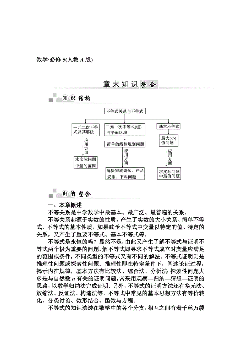 精校版高中数学人教A版必修五第三章不等式章末知识整合资料_第1页