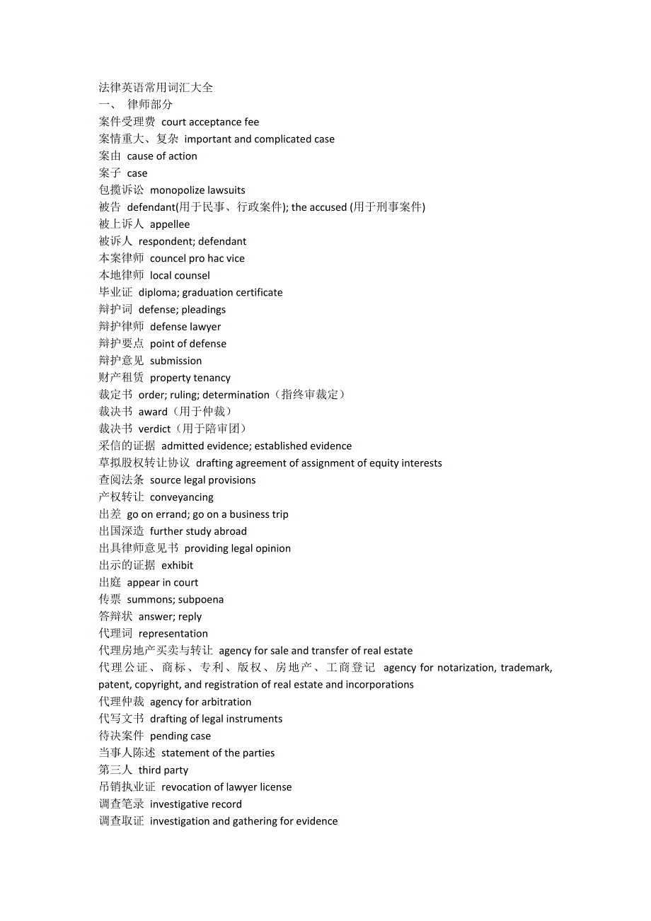 (完整word版)法律英语常用词汇大全-推荐文档.doc_第1页