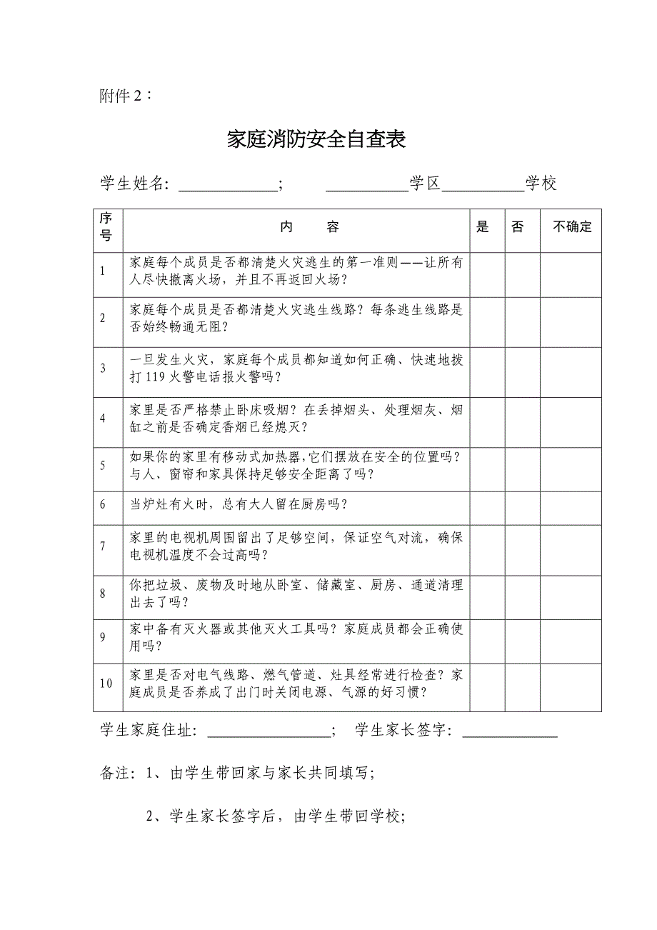 家庭消防安全自查表_第1页